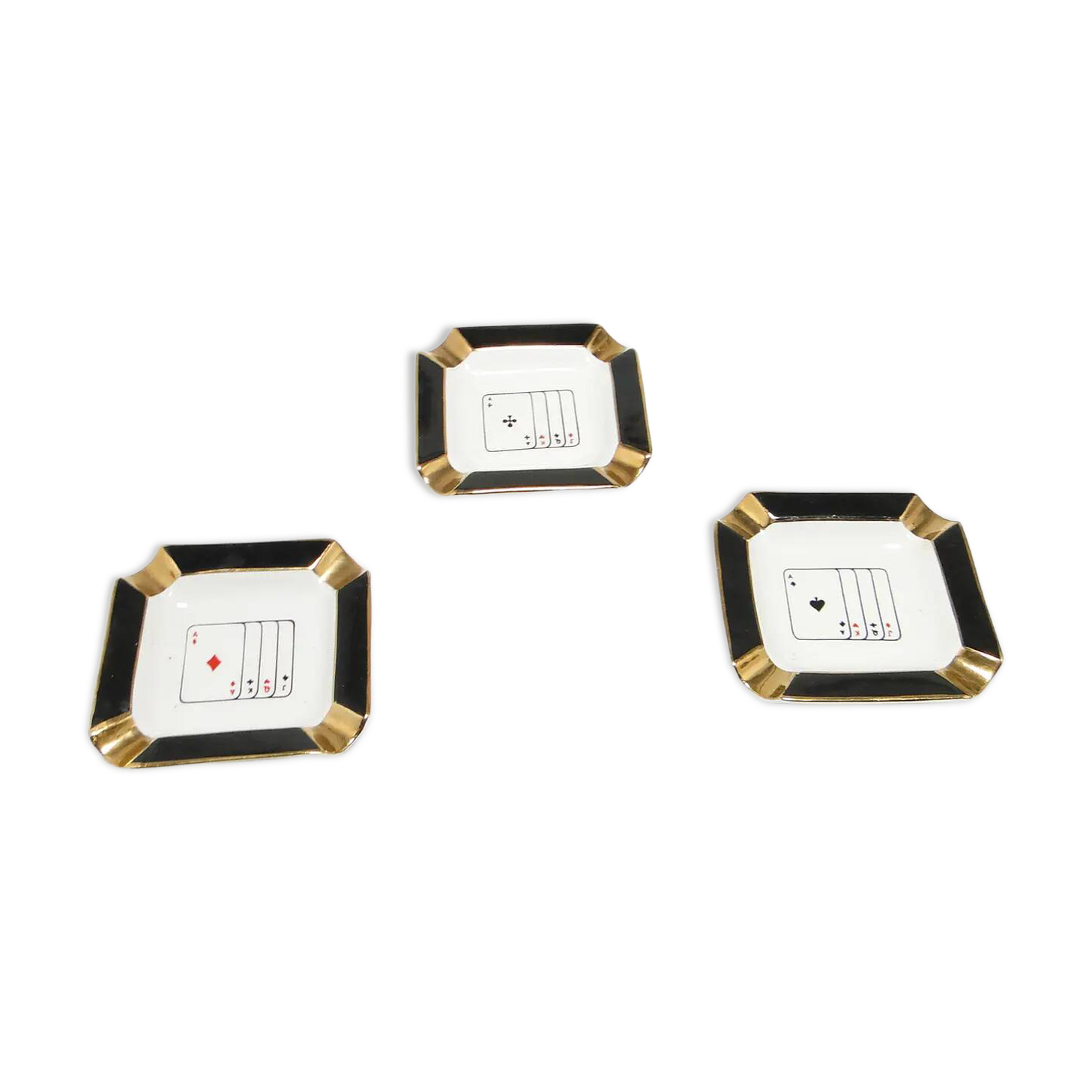 Set of three bridge ashtrays, mid-century modern, porcelain, Ćmielów, Poland, 1960s.