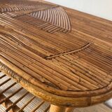Rattan coffee table with sailboat decor from the 60s