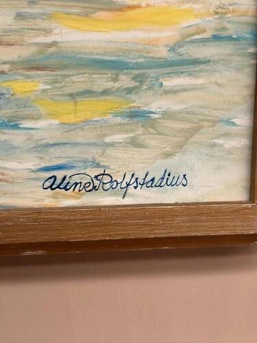 Mid-Century Oil on Panel "Waves" by Aline Rolfstadius, Vintage & Framed 28×22cm