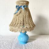 Chatard blue opaline bedside lamp, hook lampshade