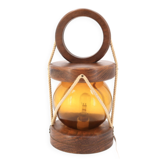 Wood and glass storm lamp from Saint Malo, 1970s