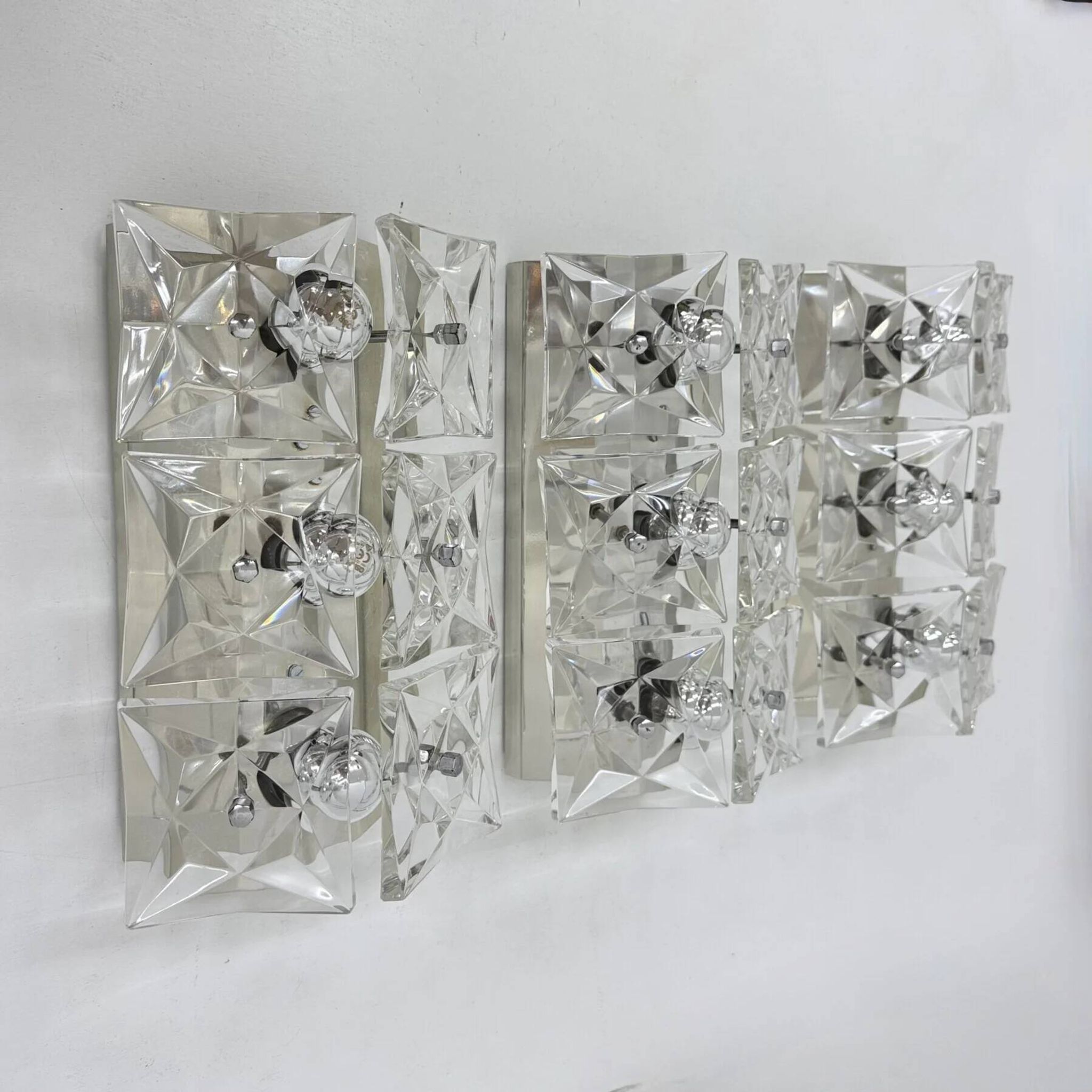 Set of 3 mid-century large crystal sconce by Kinkeldey, Germany, 1970s