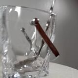 Duo of crystal ice buckets, silver metal, vintage