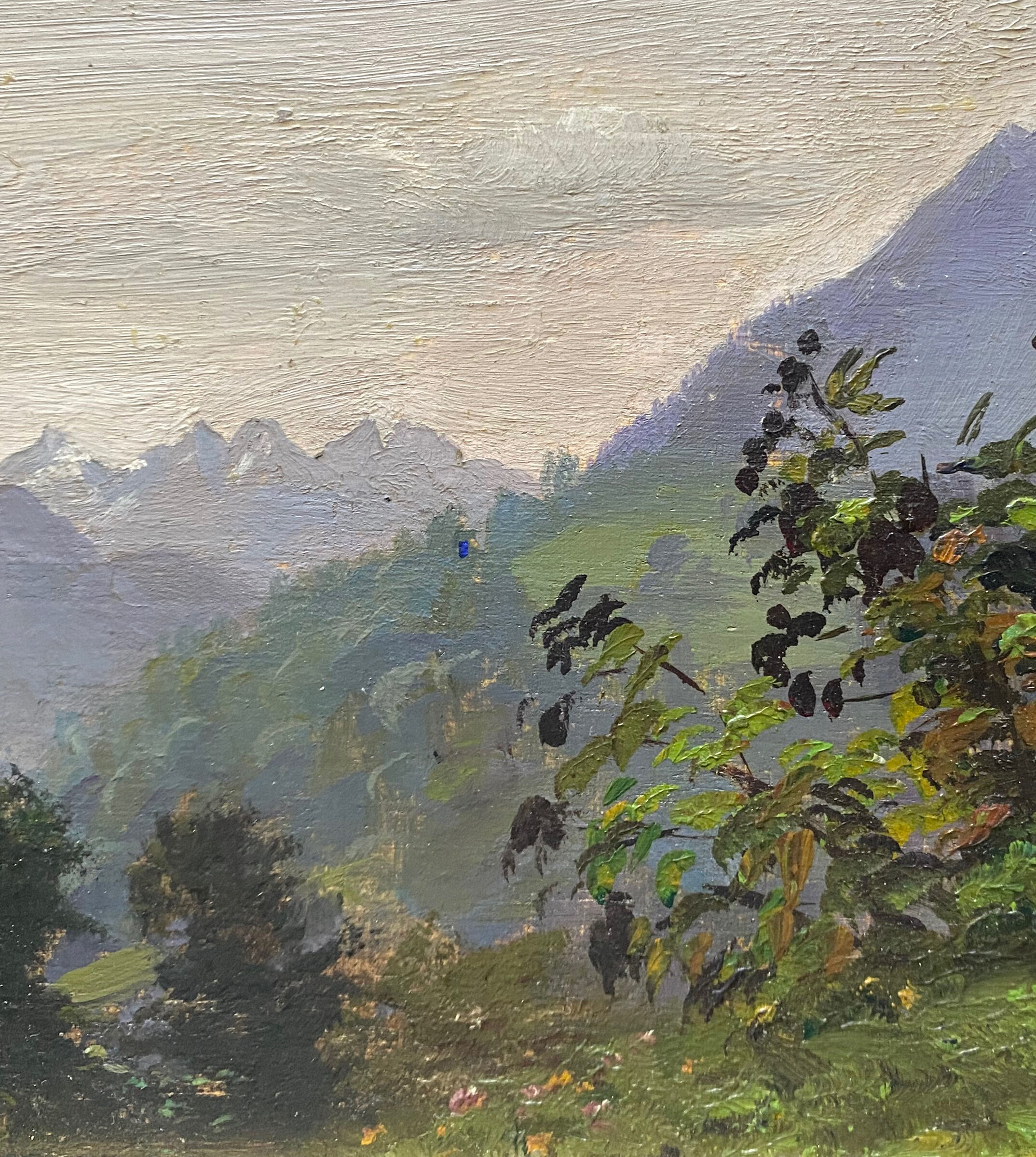 Old painting "Valley in Saint Savin" Hautes Pyrénées 1919 HSP