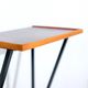 Mid-century modern Italian telephone side table with two levels, wood and black metal structure, 1960s.
