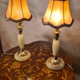 paire de lampe onix  vert et laiton 1970 ,  elec ok 35x14
