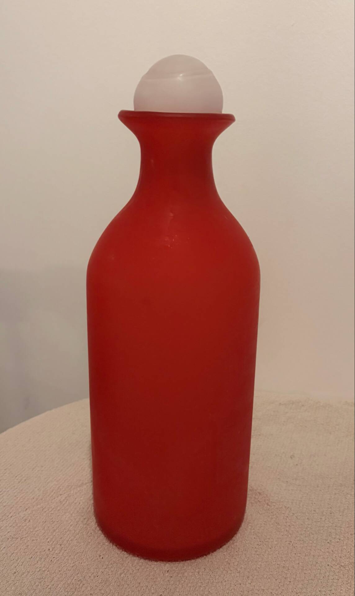 Stunning Duo of Mid-Century Frosted Satin Glass Carafes & Decanters