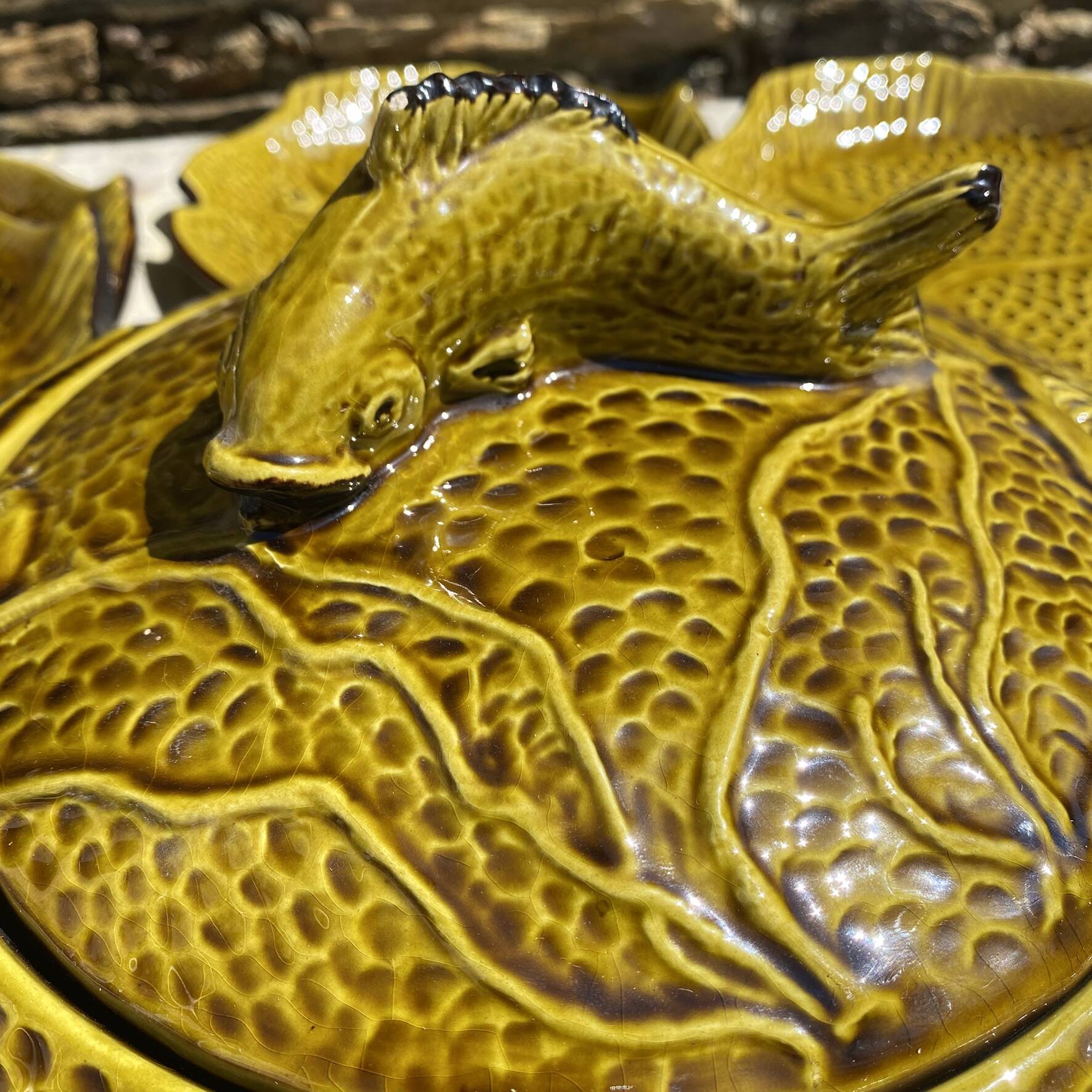 Vintage bouillabaisse service in faience, 13 pieces, 1970s.