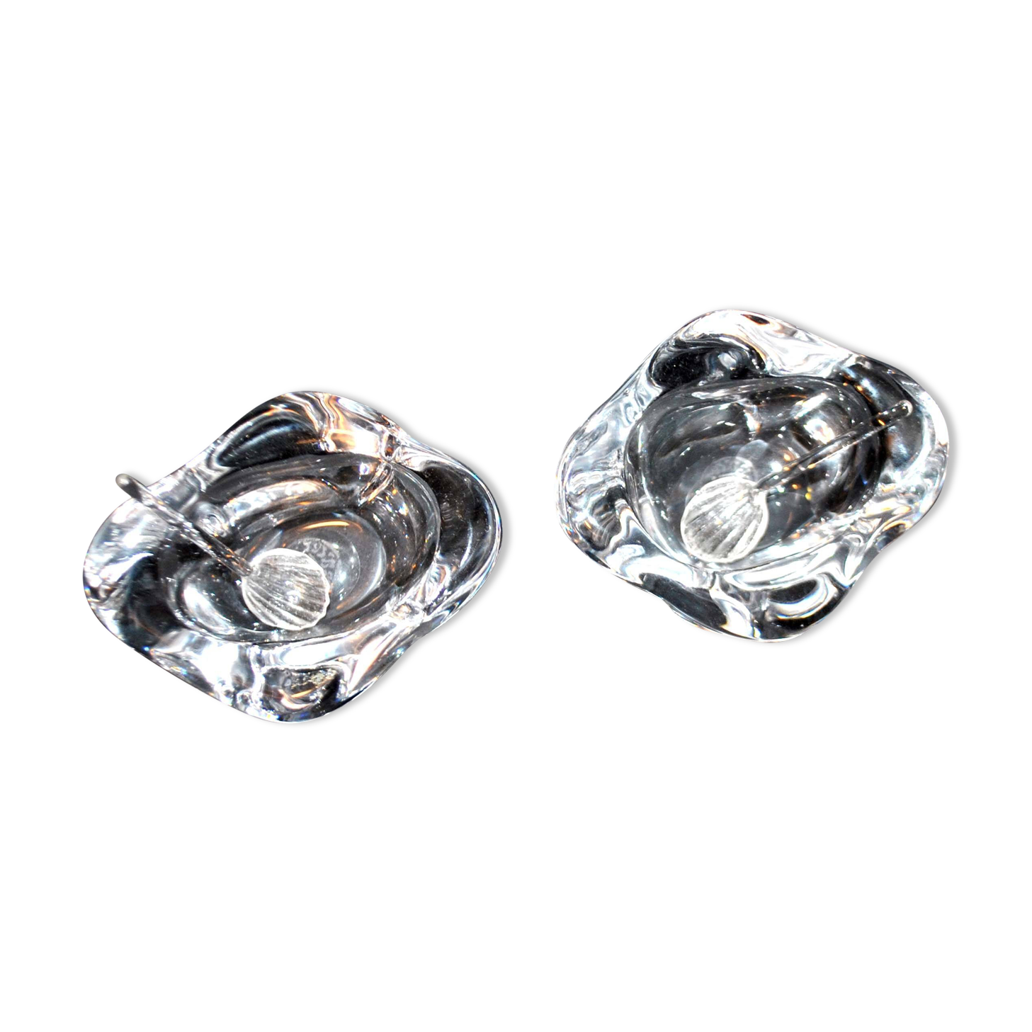 Vintage Bayel crystal salt shakers - Free-form Modernist design 1960