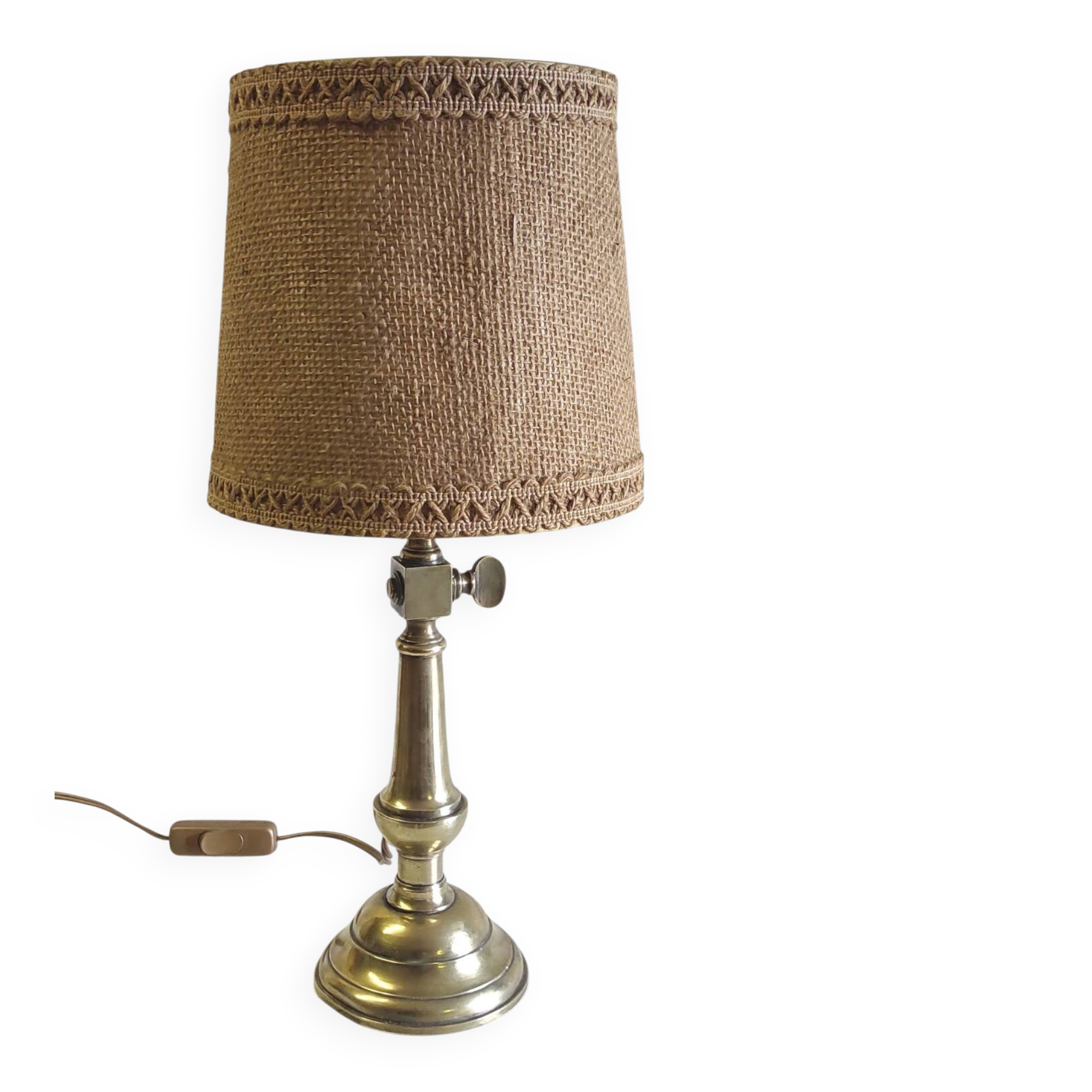 Table lamp in gilded brass and linen - mid 20th century