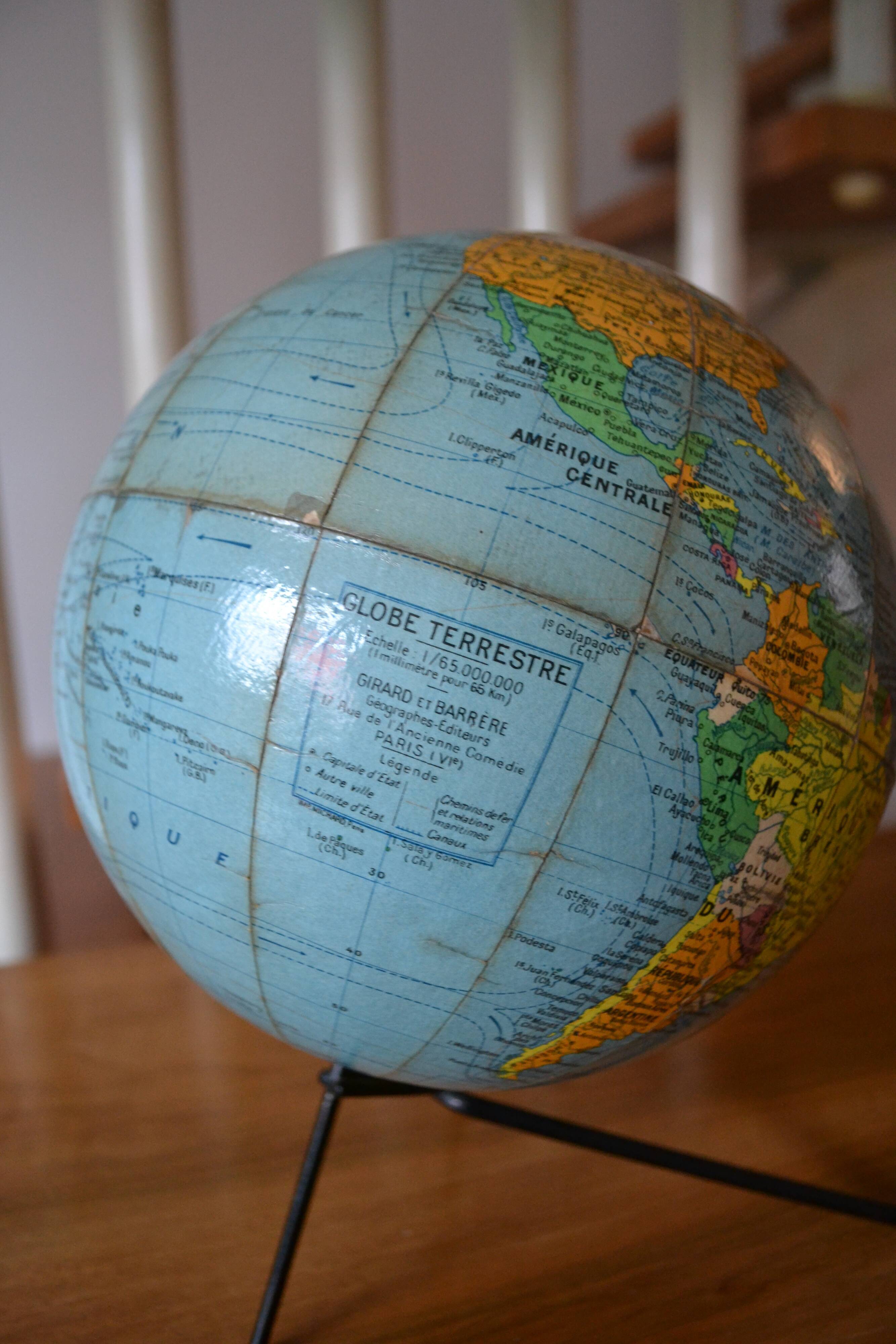 World map globe Girard Barrère 60s