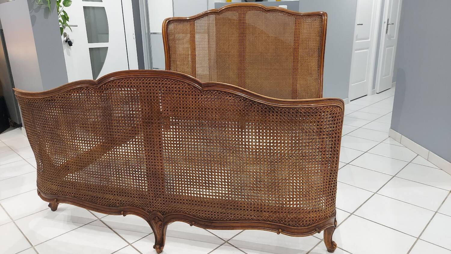 Louis XV style double cane basket bed, mid-20th century