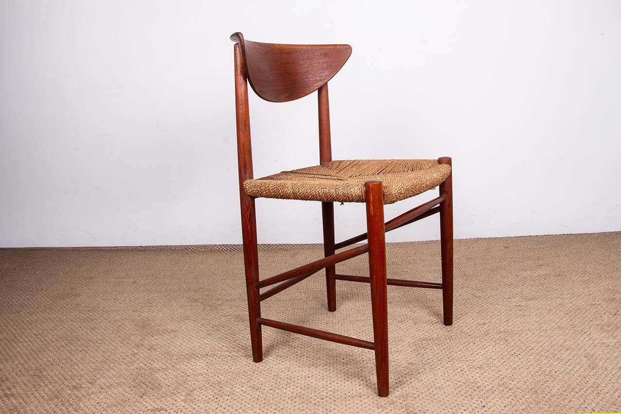 6 Danish chairs in teak and sea rush, model 316 by Peter Hvidt 1960.