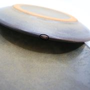 Set of 3 bluish and ochre plates in stoneware Arts Ceram Grand Feu