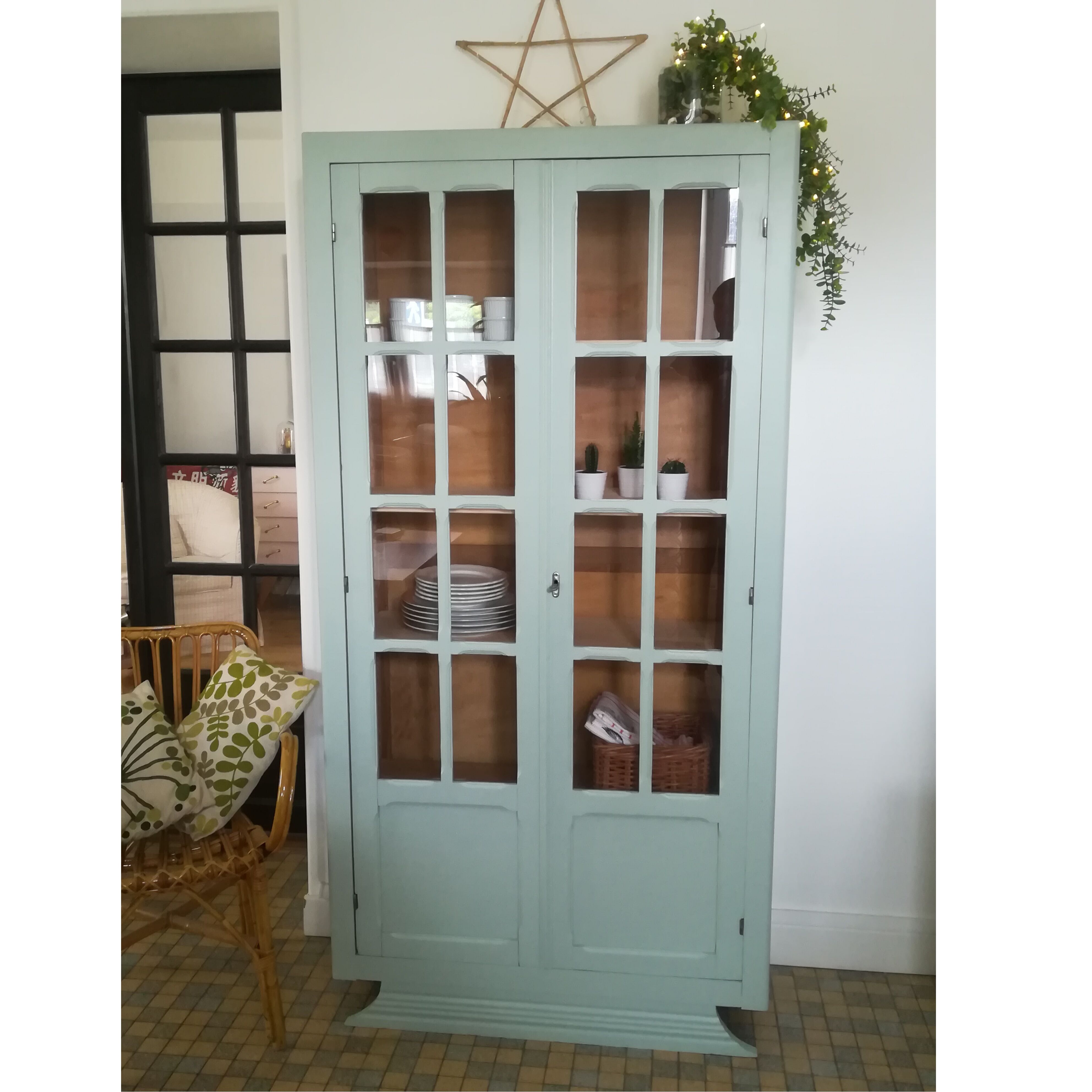 Glazed Parisian wardrobe, green water vintage wardrobe