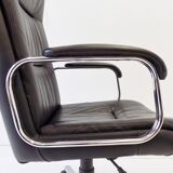 German office armchair black leather 70s