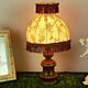 Lampe en bois vintage français tourné avec abat-jour à franges en tissu floral 3176