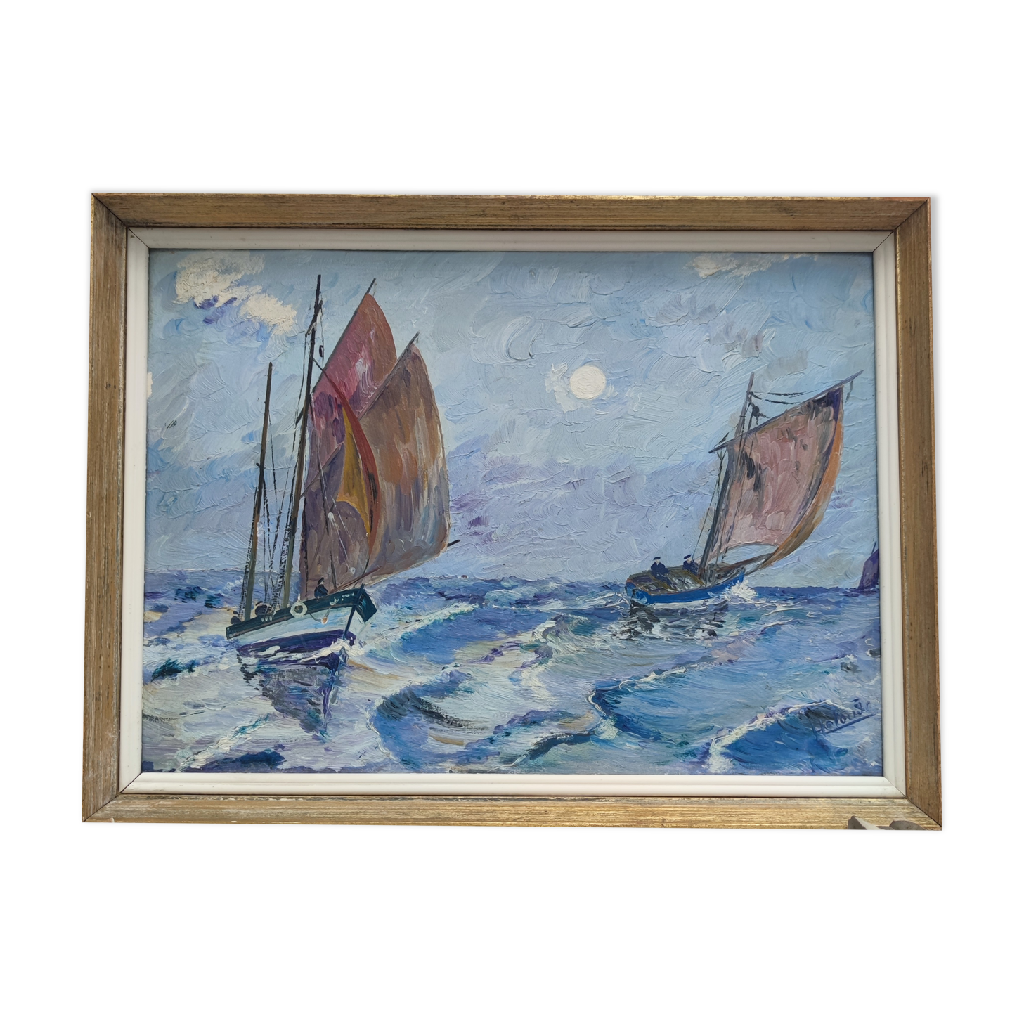 Oil on panel "sailboats"