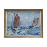 Oil on panel "sailboats"