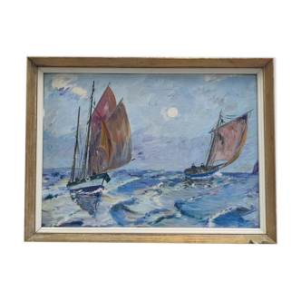 Oil on panel "sailboats"
