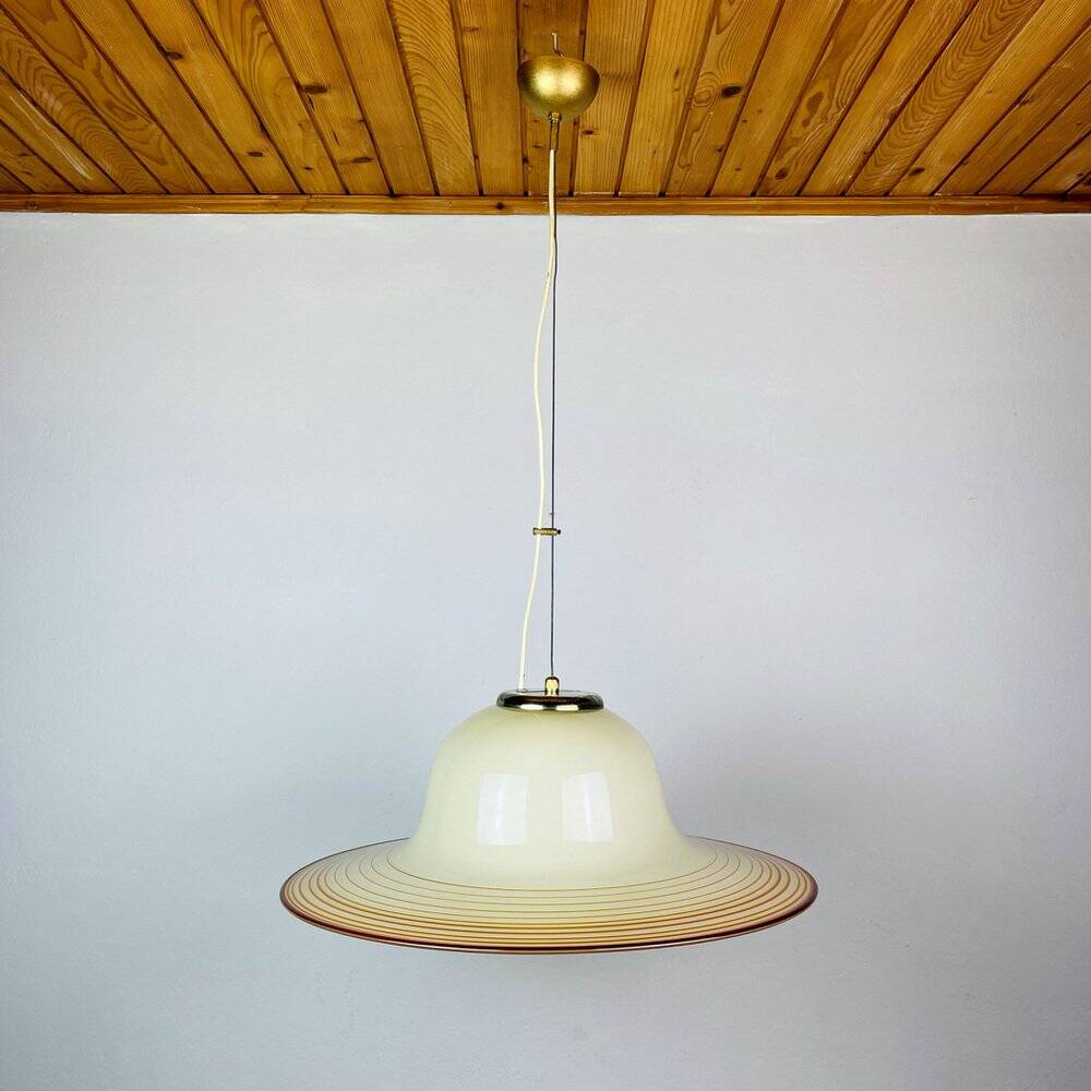 Beige suspended glass lamp Murano mid-century by De Majo, Venice, Italy, 1970s.