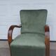 Set of 2 green Art Deco velvet armchairs, curved wooden frame, 1920s.