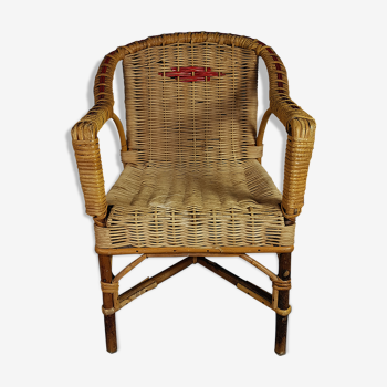 Child rattan armchair & wicker Vintage 70s. 50x36x36 cm