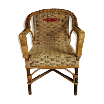 Child rattan armchair & wicker Vintage 70s. 50x36x36 cm