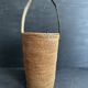 Ancien sac panier en vannerie, bois et cuir, XIXe siècle