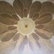 Suspension old opaline globe and petals linen and rattan