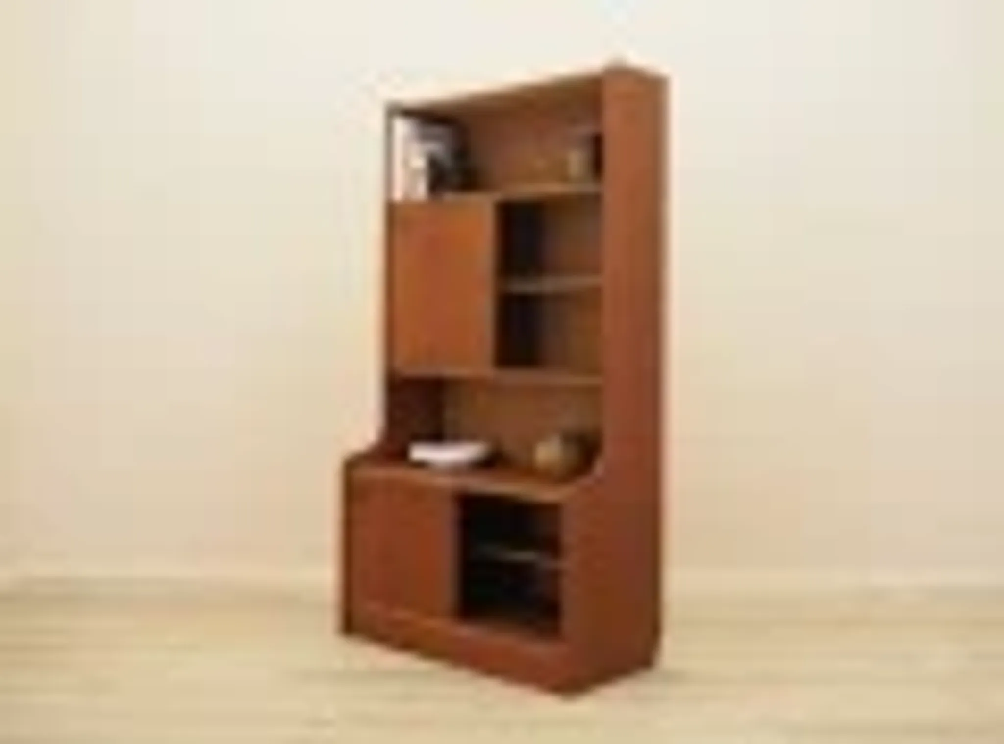 Danish teak veneered bookcase with sliding doors, 1970s