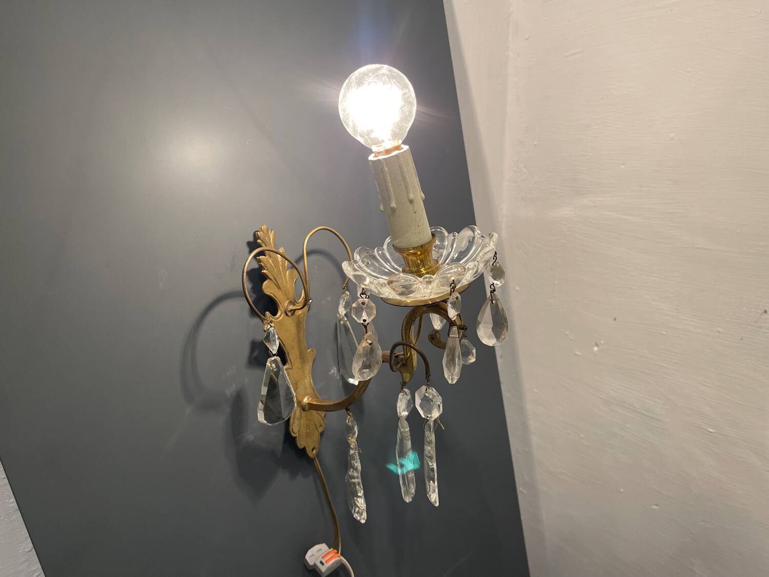 Brass Crystal Sconces Set of 2 1950’s