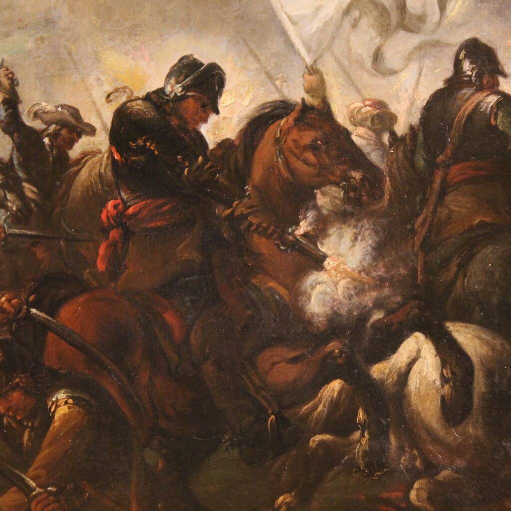 Great 18th-century Italian painting, battle between Christians and Ottomans