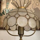 Pair of brass and mother-of-pearl lamps