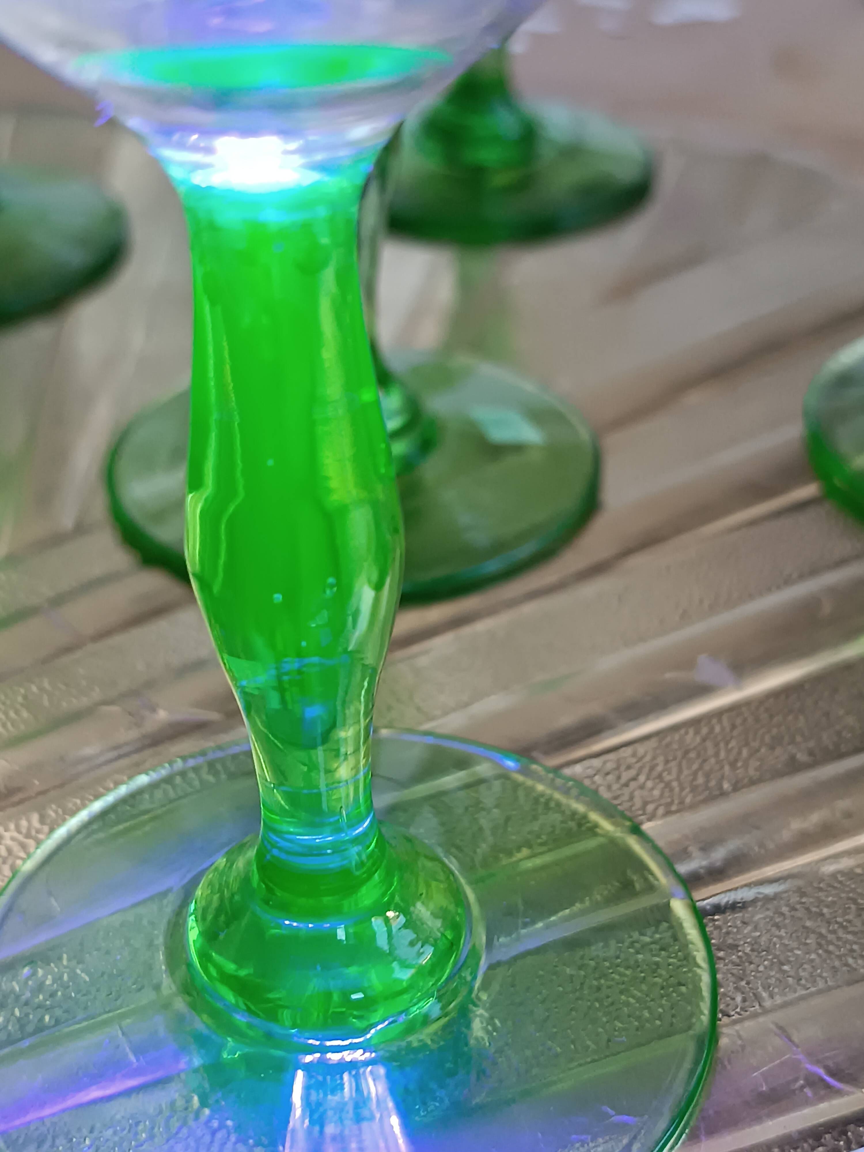 12 green footed wine glasses in opaline blown crystal 1900