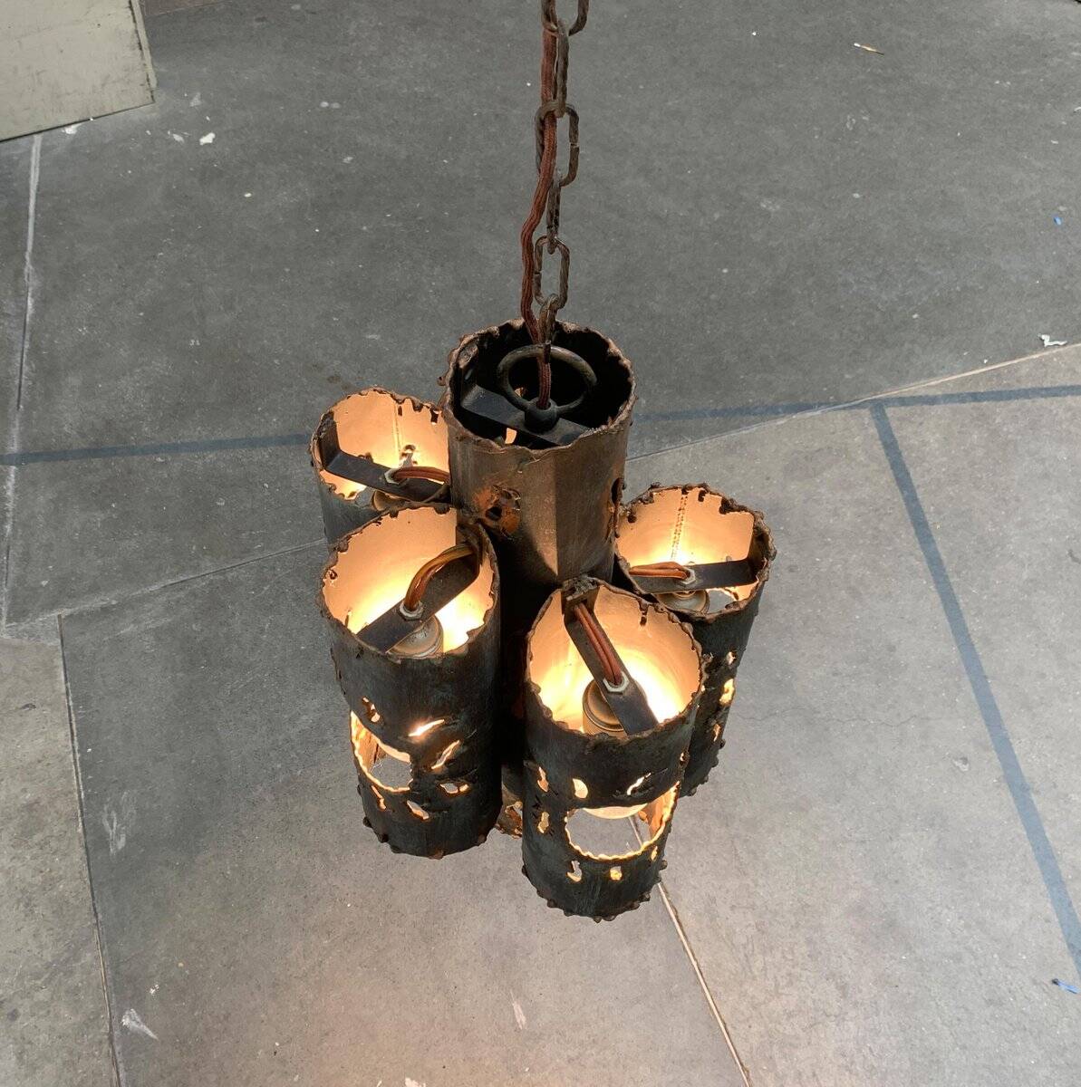 Brutalist Mid-Century Metal Pendant