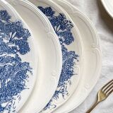 5 vintage Gien earthenware plates from France, mismatched, vintage blue pattern