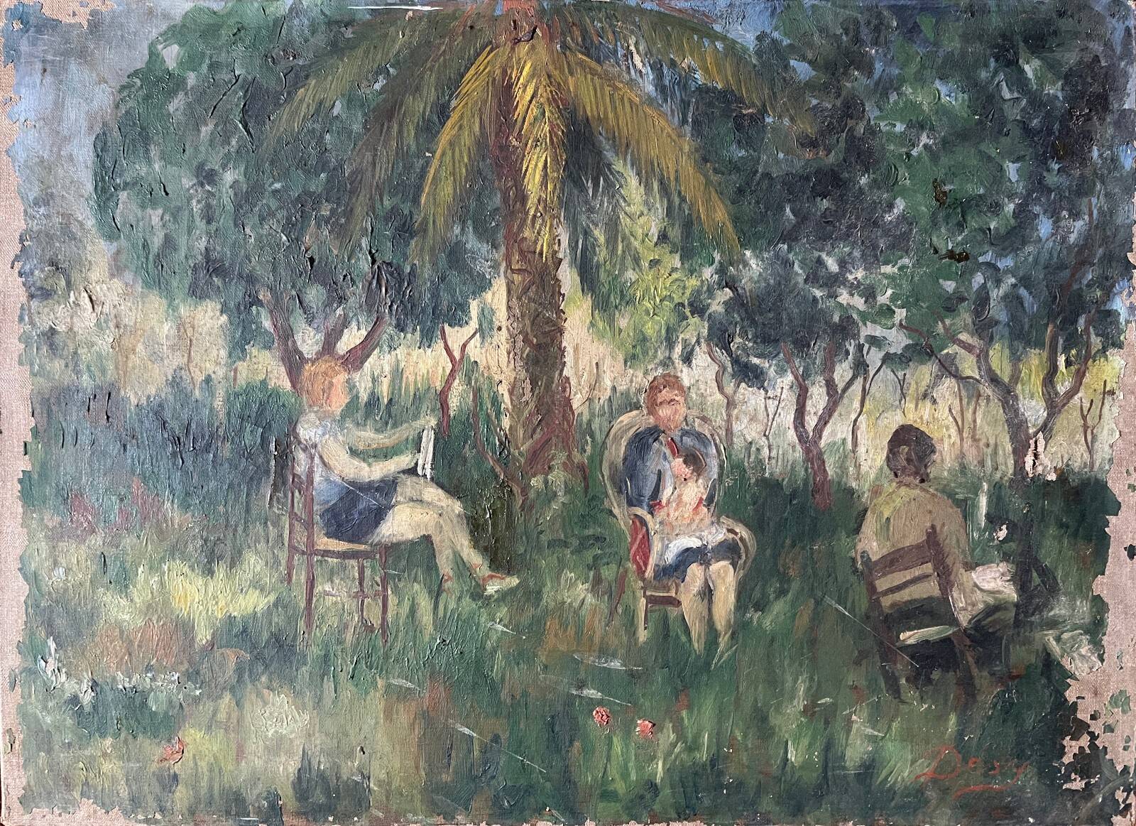 Oil painting on canvas "Lively Garden Landscape" signed