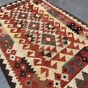 Handwoven Wool Kilim Rug, Modern Geometric Flatweave Carpet 180 x 119 cm