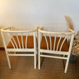 Pair of vintage wood and loop wool armchairs