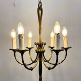 Vintage brass rope & tassel chandelier with 6 lights, France, 1950s