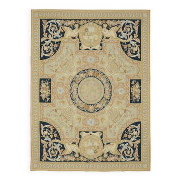 Handmade European Vintage Aubusson Kilim 277 cm x 376 cm