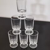 Set of 6 transparent luminarc cavalier liquor glasses with beautiful effect under vintage 70's glass
