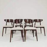 Modern Set of 6 Dining Chairs, Ecru Farbic and Dark walnut beech wood