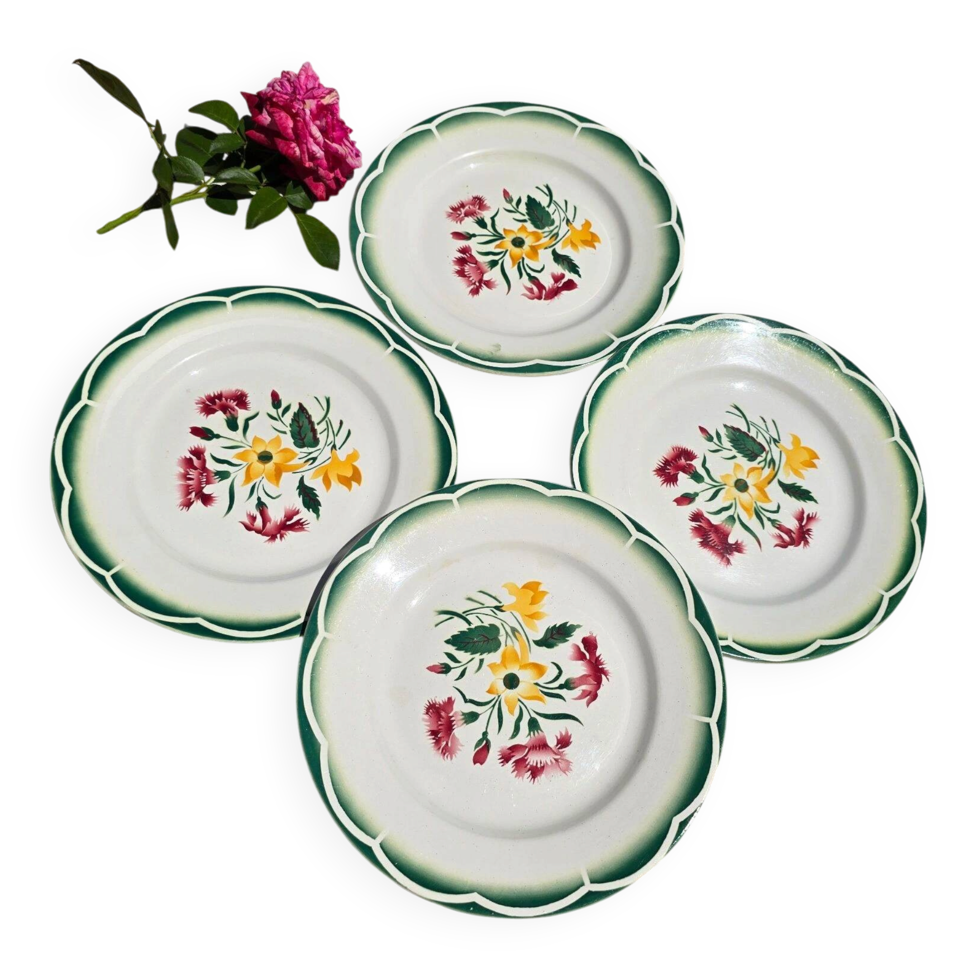 Set of 4 antique flat plates Digoin Sarreguemines Ester