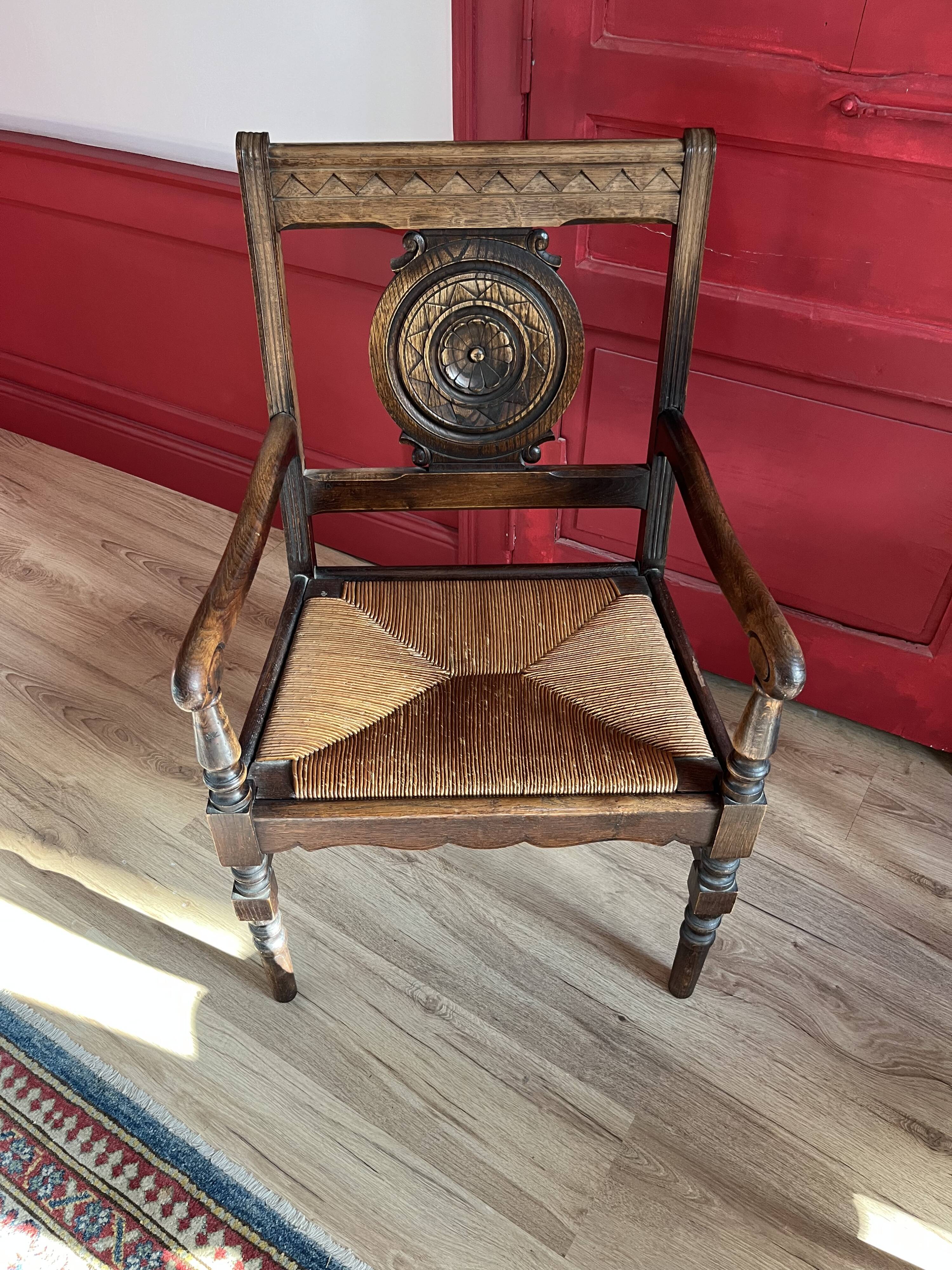 Vintage rustic oak armchair. Ideal for decorators/resellers.
