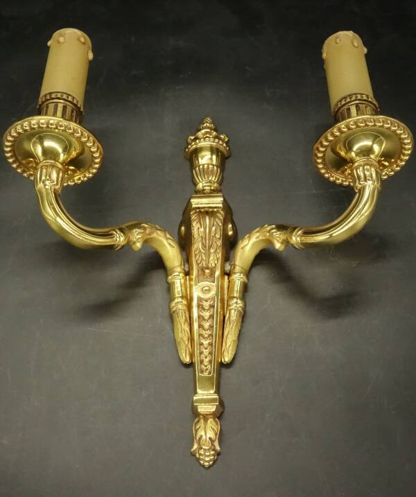 Pair of Louis XVI style urn and torch wall lights - gilt bronze