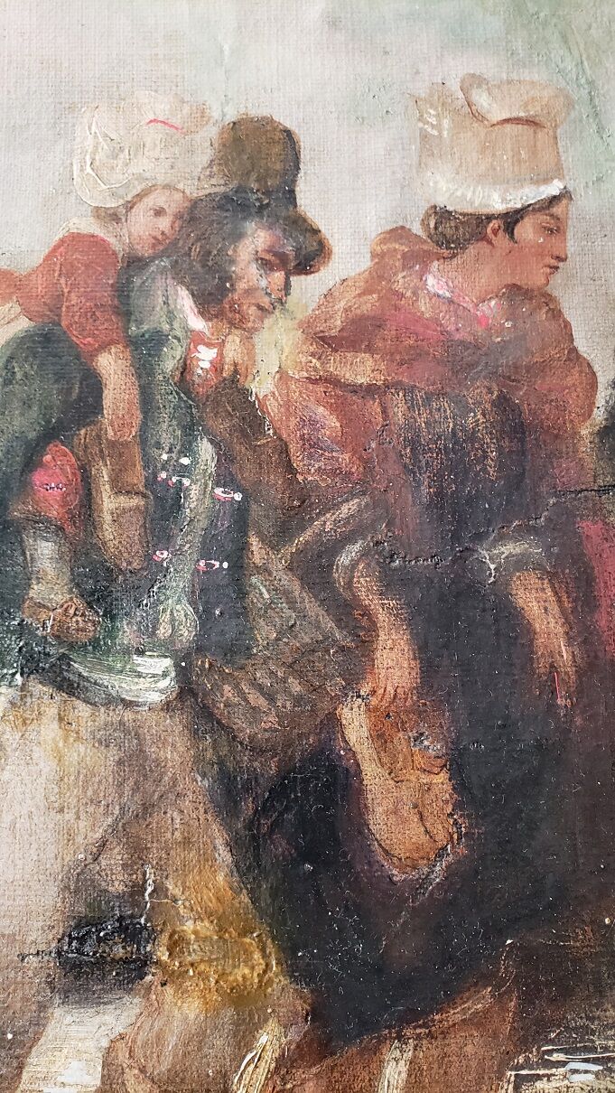 Oil on Canvas "The Ford" School XIXth