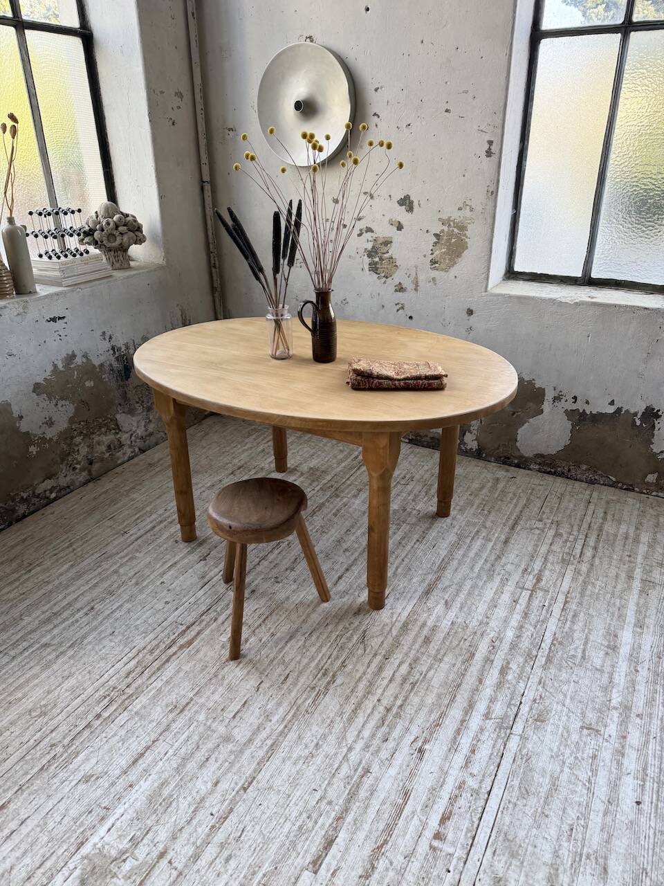 Oval farmhouse table oak 1960