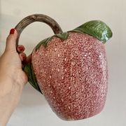 Set of ceramic fruits, a strawberry decanter and two lemon and pineapple jam jars